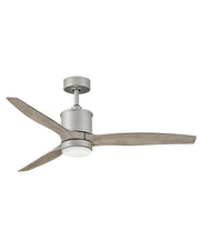 Hover 60" Outdoor Smart Ceiling Fan with Light in Brushed Nickel / Weathered Wood
