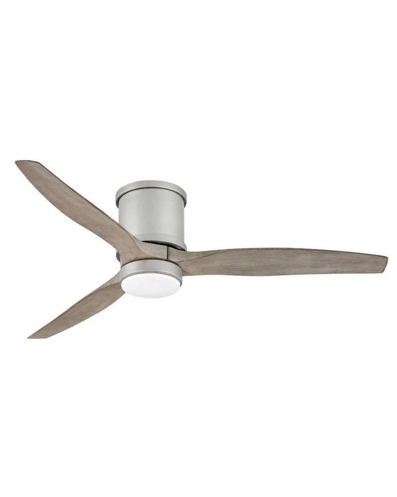 Hover Flush 52" Outdoor Smart Ceiling Fan with Light in Brushed Nickel / Weathered Wood