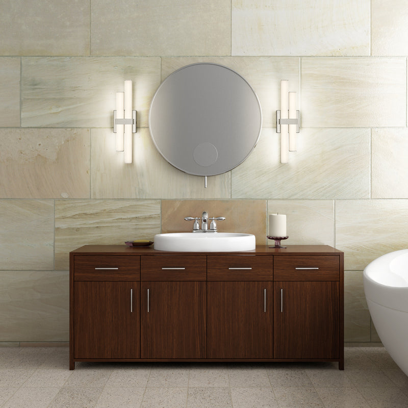 Zane 2 Light 18" Vanity in Brushed Nickel in a room setting
