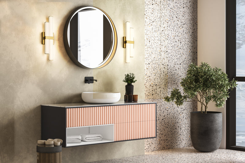 Zane 2 Light 18" Vanity in Modern Gold in a room setting
