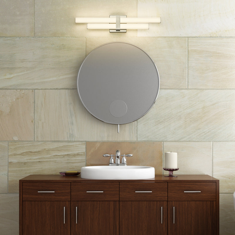 Zane 2 Light 25" Vanity in Brushed Nickel in a room setting