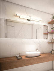 Zane 2 Light 32" Vanity in Brushed Nickel in a room setting