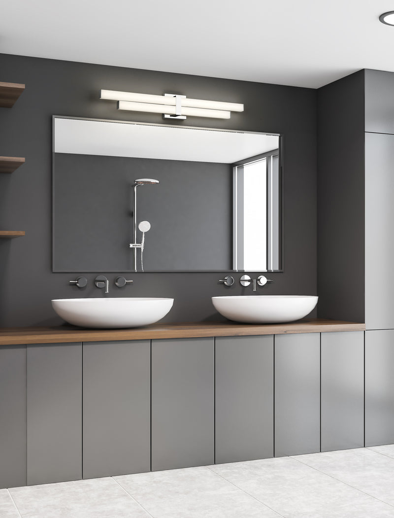 Zane 2 Light 32" Vanity in Chrome in a room setting