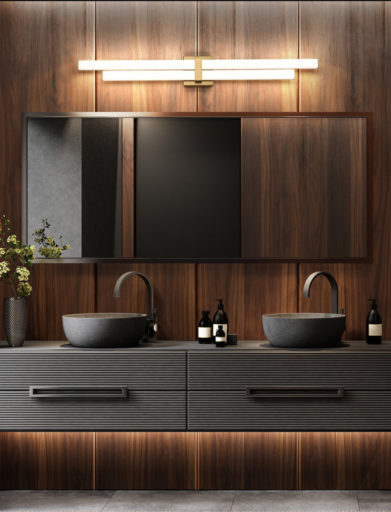 Zane 2 Light 40" Vanity in Modern Gold in a room setting