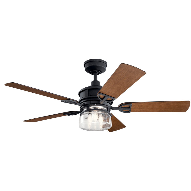 Lyndon 52" Outdoor Ceiling Fan with Light in Distressed Black