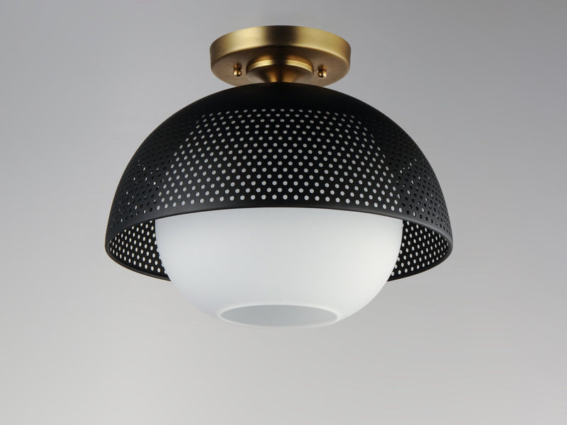Perf 1 Light Flush Mount in Black / Satin Brass