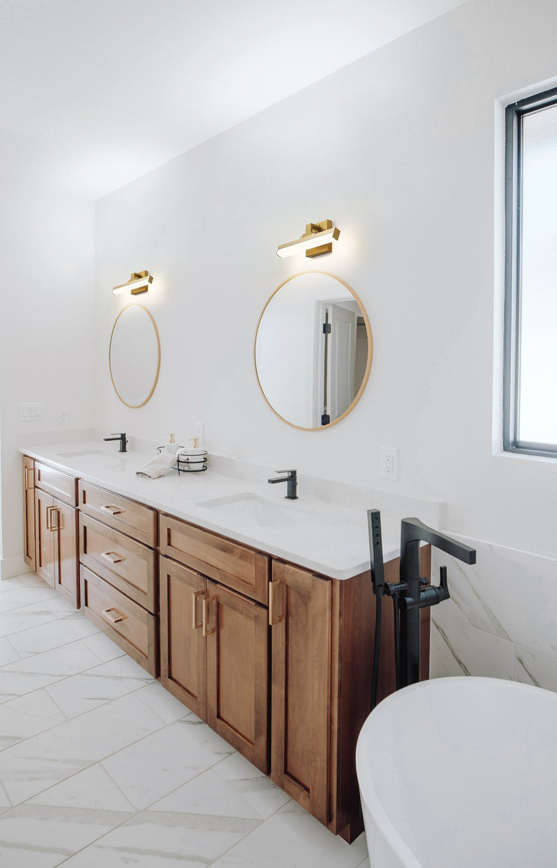 Liam 1 Light 13" Vanity in Modern Gold in a room setting