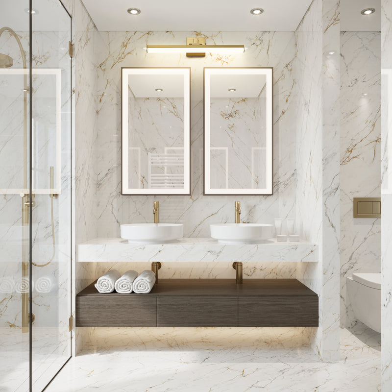 Liam 1 Light 25" Vanity in Modern Gold in a room setting