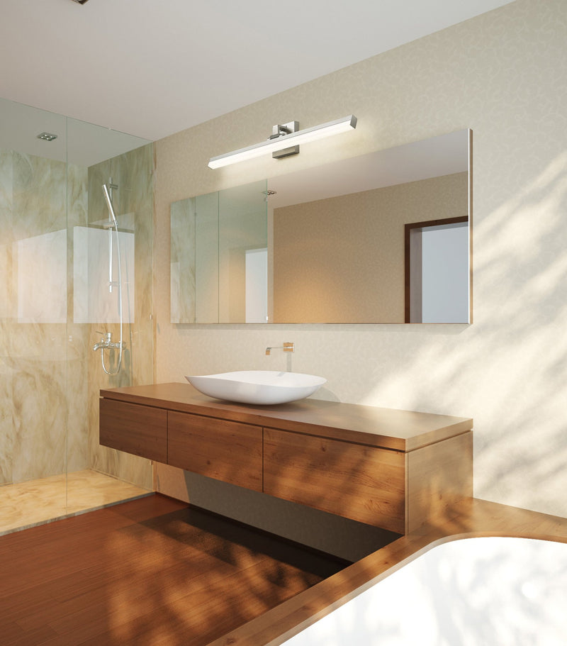 Liam 1 Light 32" Vanity in Brushed Nickel in a room setting