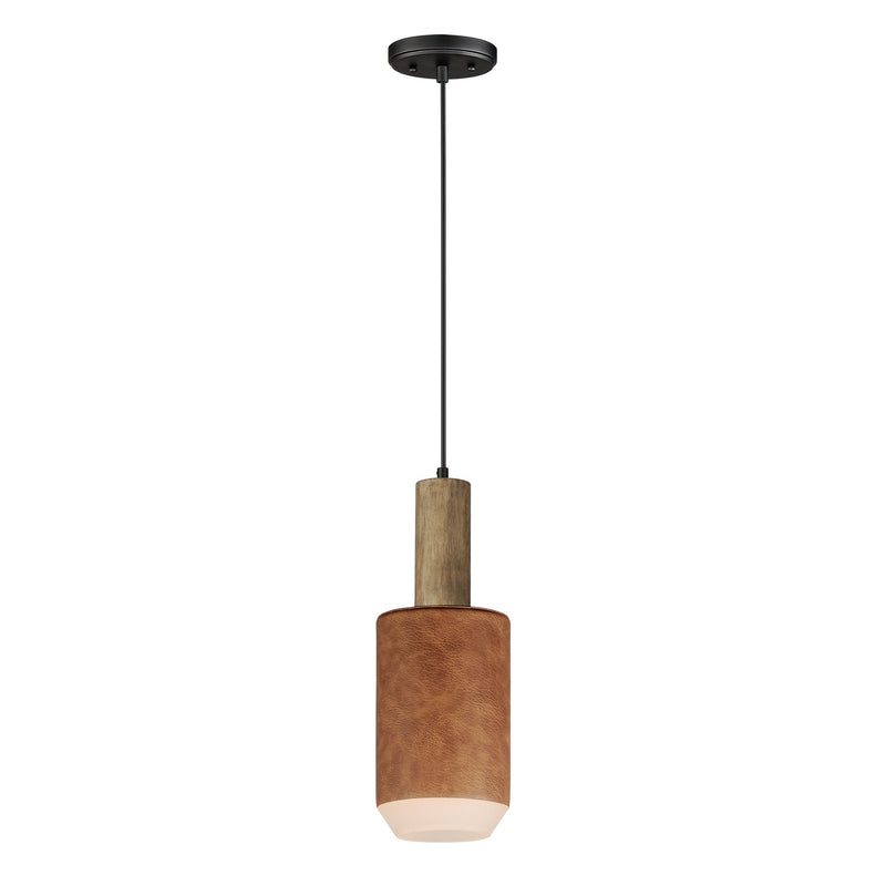 Scout 1 Light LED Pendant in Weathered Wood / Tan Leather