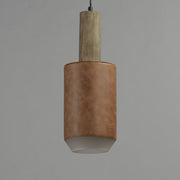 Scout 1 Light LED Pendant in Weathered Wood / Tan Leather