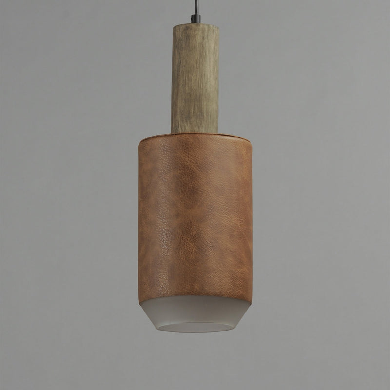 Scout 1 Light LED Pendant in Weathered Wood / Tan Leather