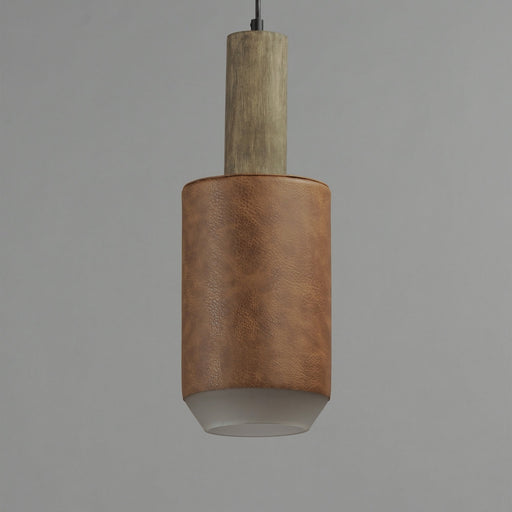 Scout 1 Light LED Pendant in Weathered Wood / Tan Leather