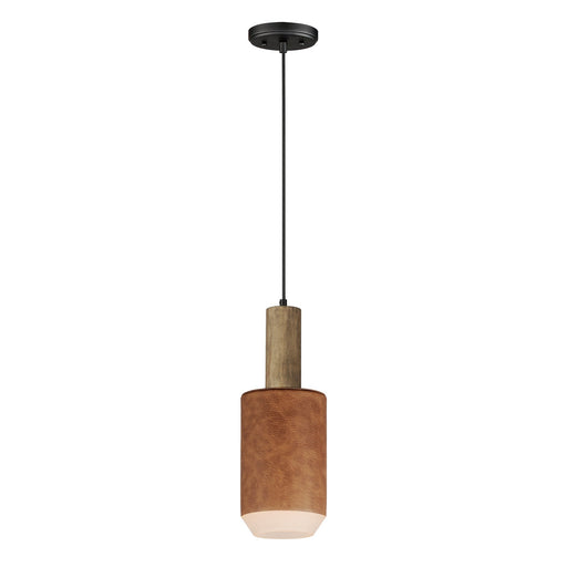 Scout 1 Light LED Pendant in Weathered Wood / Tan Leather