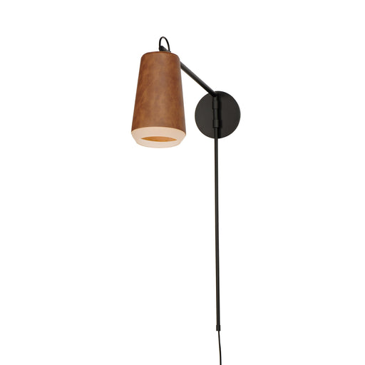 Scout 1 Light LED Swing Arm Wall Sconce in Weathered Wood / Tan Leather