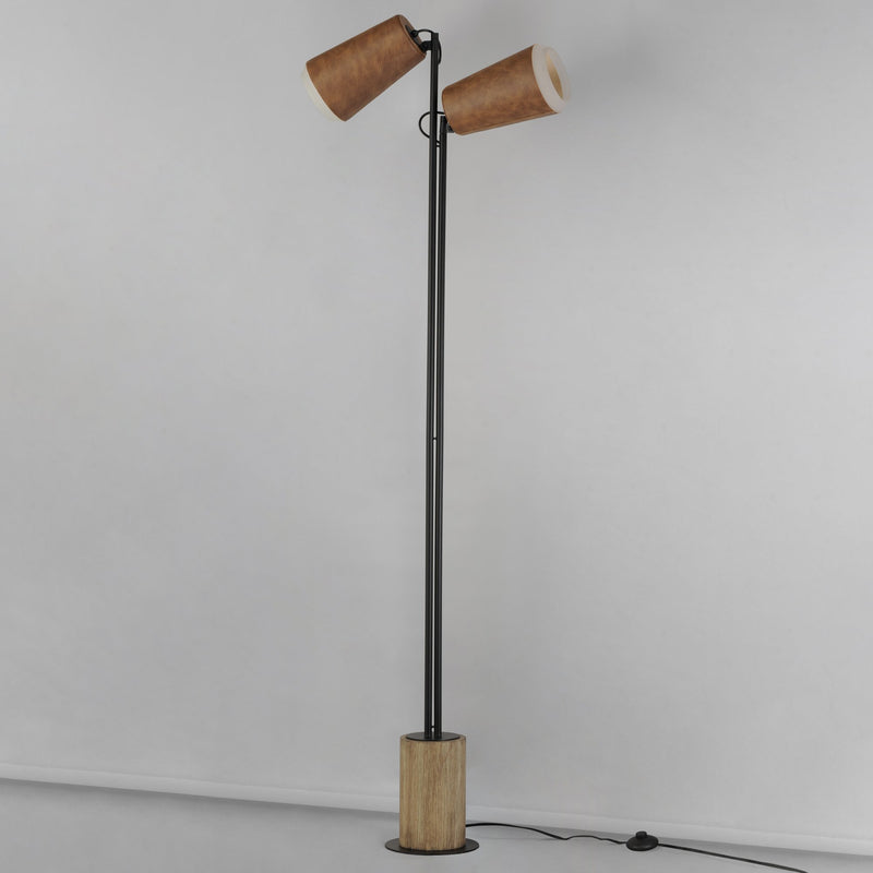 Scout 2 Light LED Floor Lamp in Weathered Wood / Tan Leather