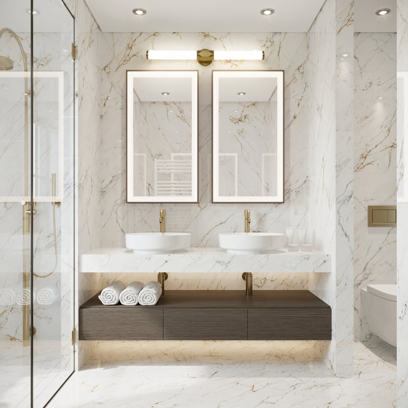 Cooper 1 Light 32" Vanity in Modern Gold in a room setting