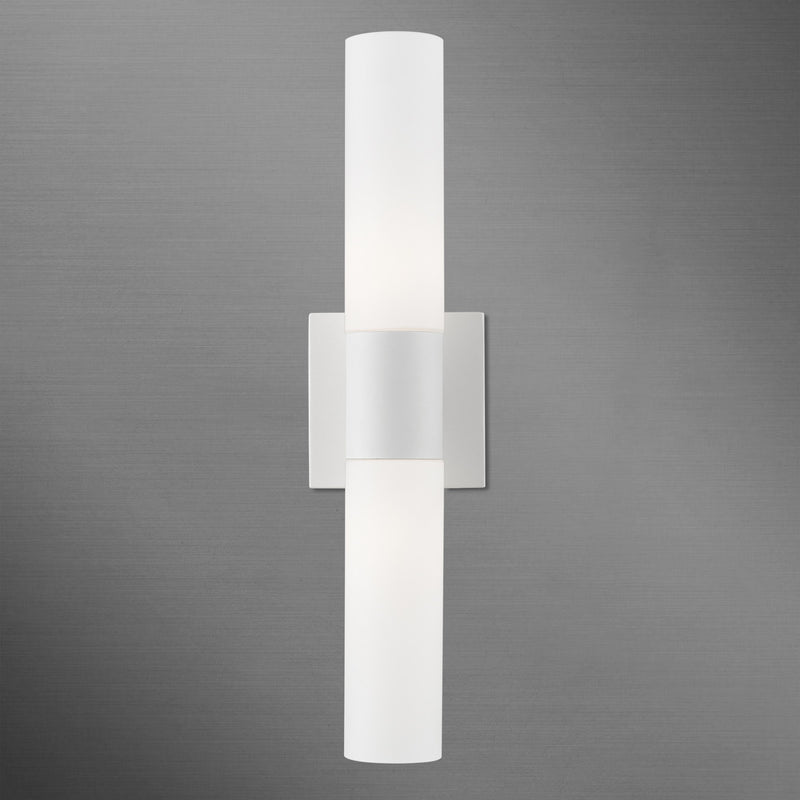 Aero 2-Light 17.75" ADA Bath Vanity Light in White with Brushed Nickel Accents