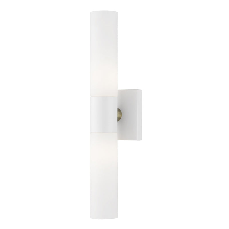 Aero 2-Light 17.75" ADA Bath Vanity Light in Textured White with Antique Brass Accents