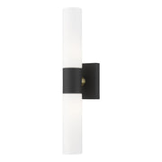 Aero 2-Light 17.75" ADA Bath Vanity Light in Textured Black with Antique Brass Accents