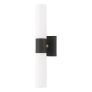 Aero 2-Light 17.75" ADA Bath Vanity Light in Textured Black with Antique Brass Accents