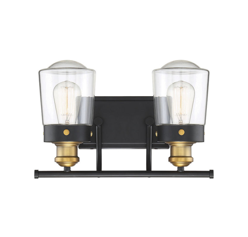 Macauley 2-Light Bath Vanity Light in Vintage Black with Warm Brass