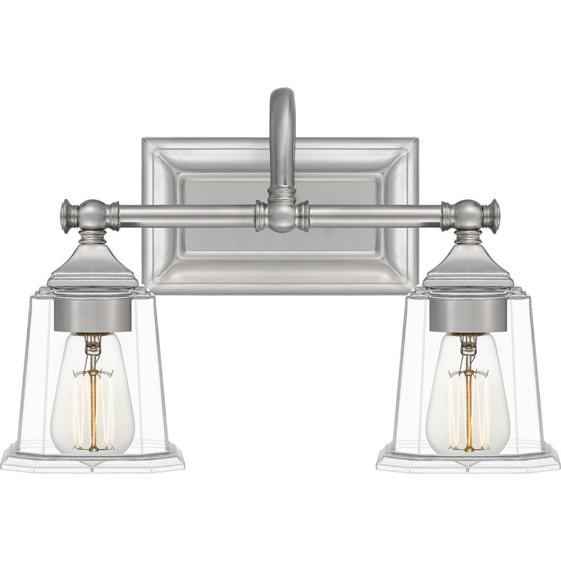 Nicholas 2-Light Clear Glass Bath Vanity Light in Brushed Nickel
