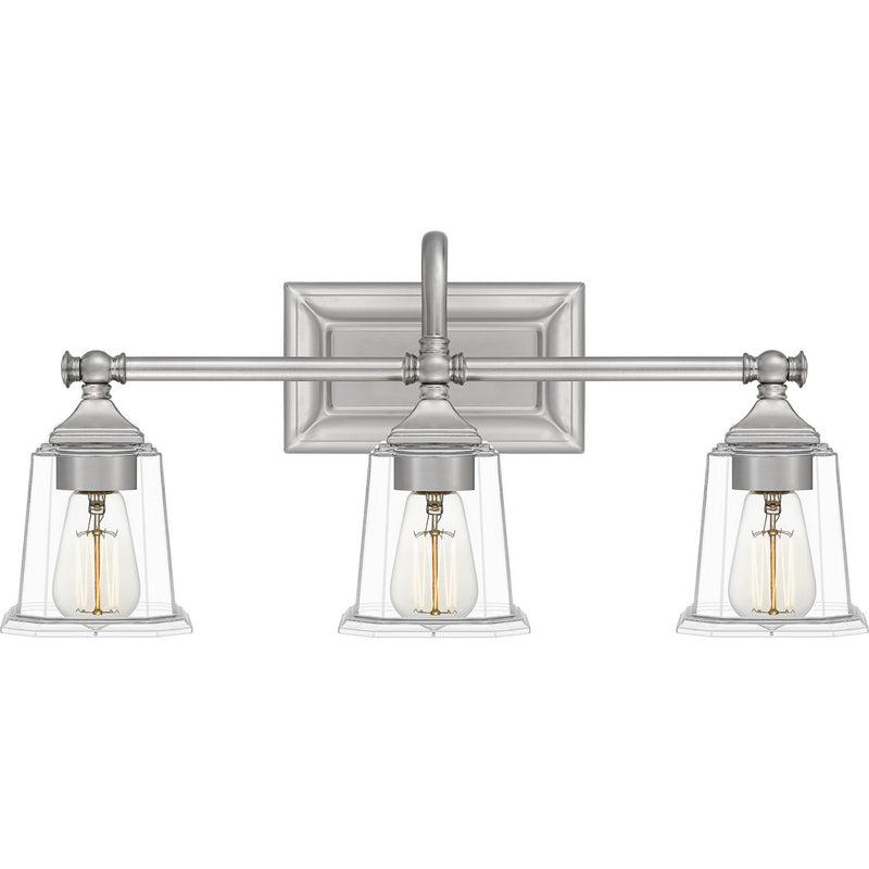Nicholas 3-Light Clear Glass Bath Vanity Light in Brushed Nickel