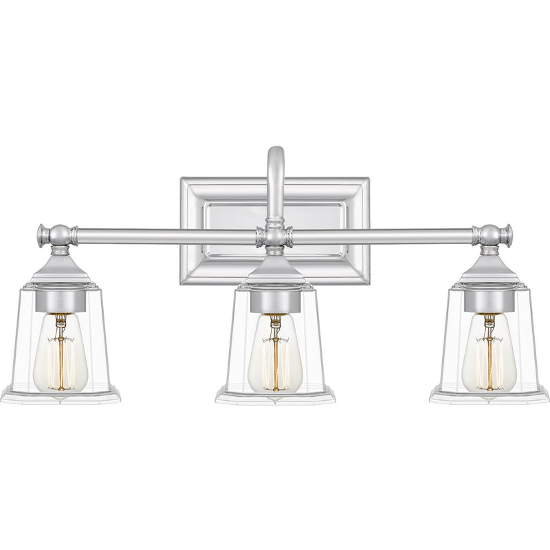 Nicholas 3-Light Clear Glass Bath Vanity Light in Polished Chrome
