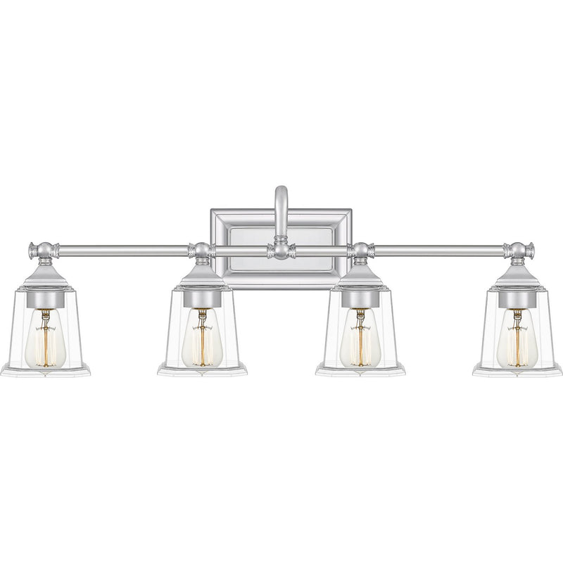 Nicholas 4-Light Clear Glass Bath Vanity Light in Polished Chrome