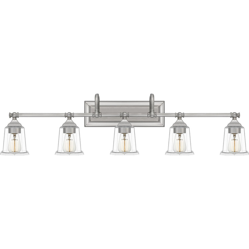 Nicholas 5-Light Clear Glass Bath Vanity Light in Brushed Nickel