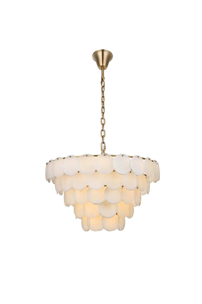 Charlotte 36" 29-Light Alabaster Chandelier in Satin Gold And Frosted White