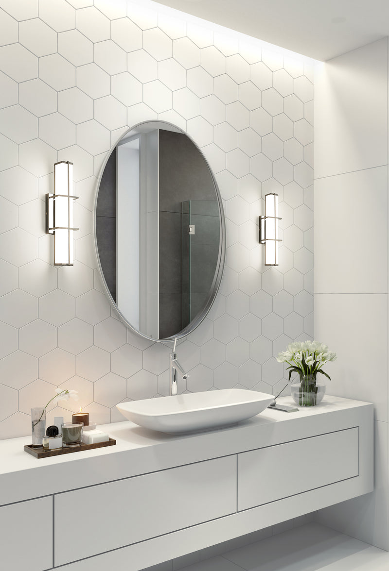 Harrison 1 Light 18" Vanity in Chrome in a room setting