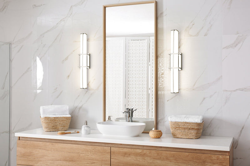Harrison 1 Light 25" Vanity in Chrome in a room setting