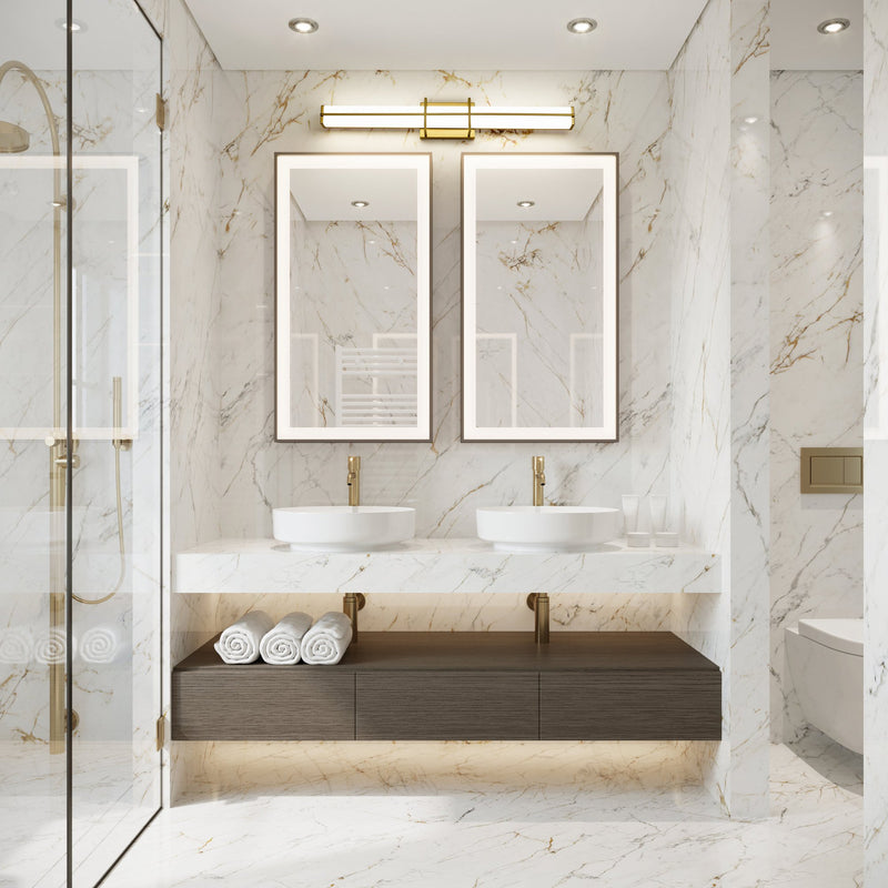 Harrison 1 Light 32" Vanity in Modern Gold in a room setting