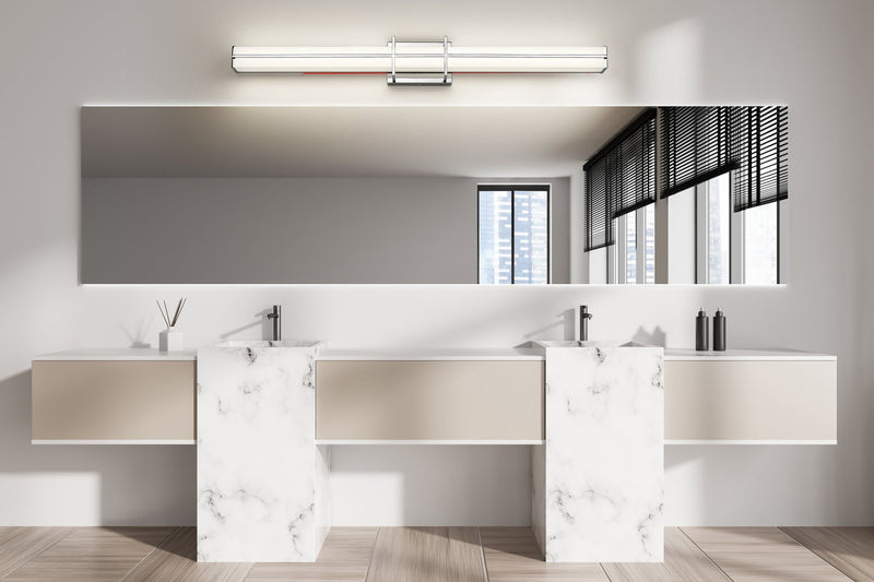 Harrison 1 Light 40" Vanity in Chrome in a room setting