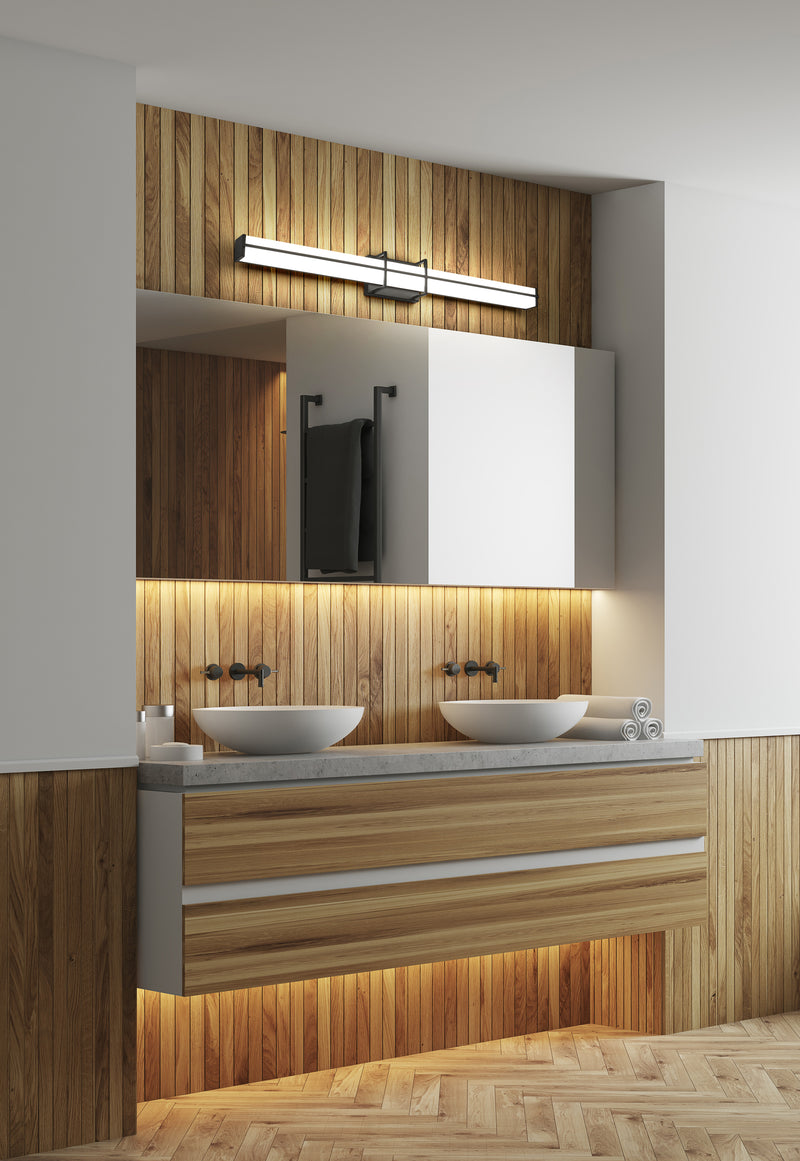 Harrison 1 Light 40" Vanity in Matte Black in a room setting