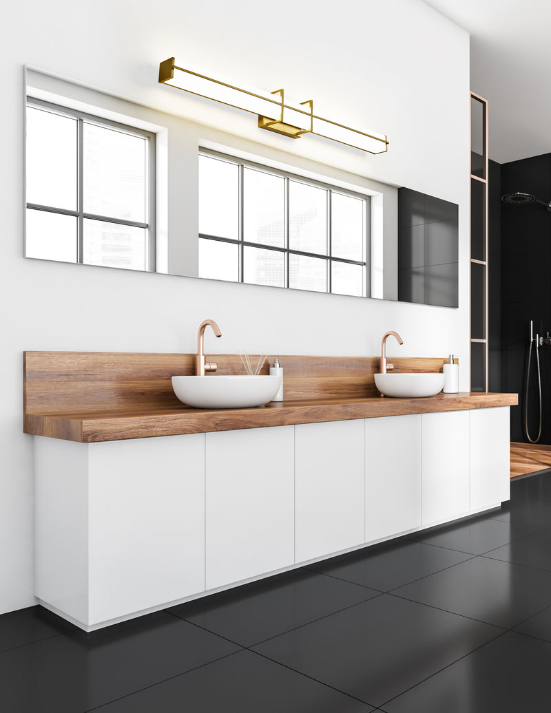 Harrison 1 Light 40" Vanity in Modern Gold in a room setting