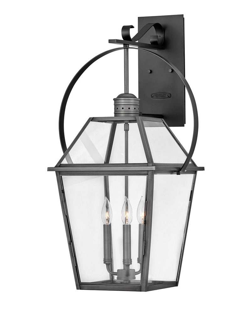 Nouvelle Extra Large Outdoor Wall Lantern with Yoke in Blackened Brass