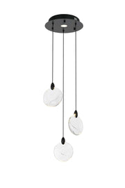 Avery 12" Round Pendant in Black And Clear