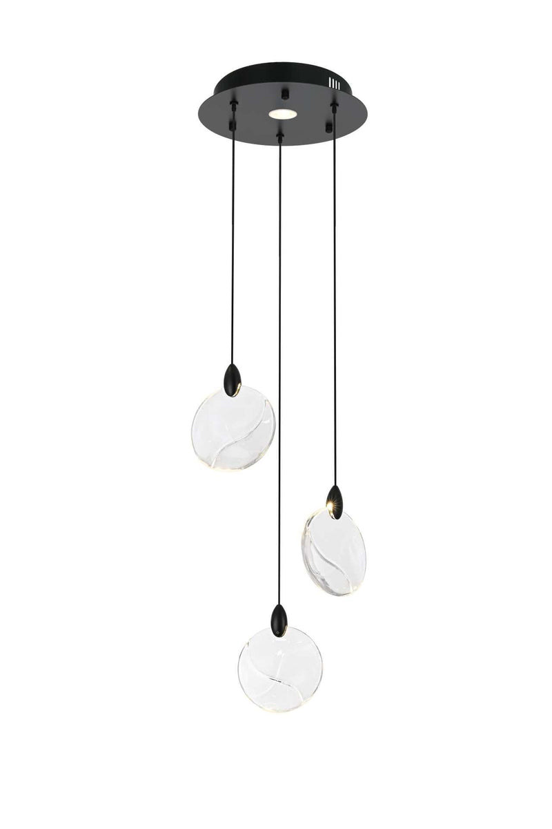 Avery 12" Round Pendant in Black And Clear