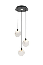 Avery 12" Round Pendant in Black And Frosted White