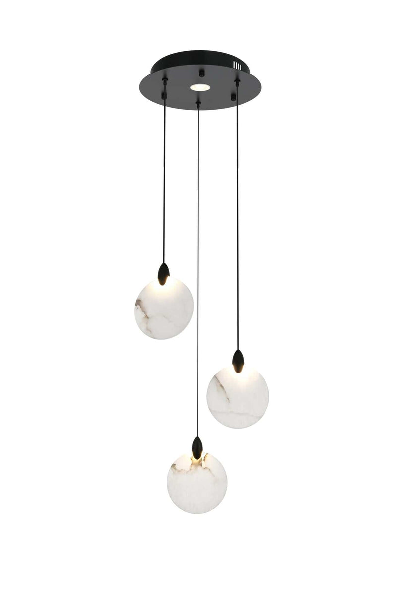Avery 12" Round Pendant in Black And Frosted White