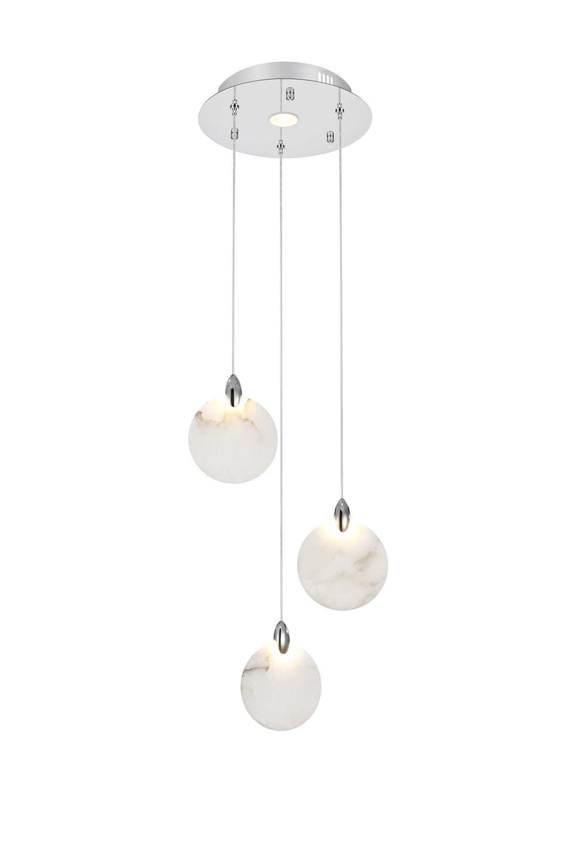 Avery 12" Round Pendant in Chrome And Frosted White