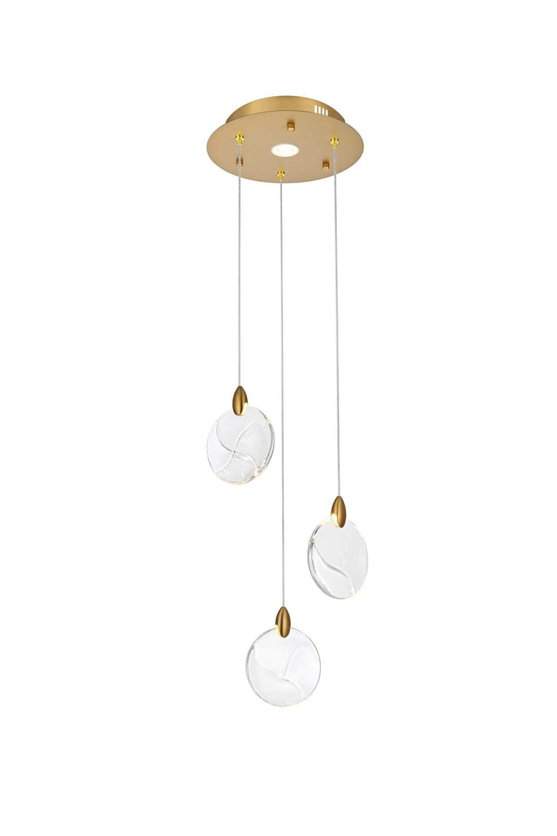 Avery 12" Round Pendant in Satin Gold And Clear