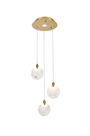 Avery 12" Round Pendant in Satin Gold And Frosted White