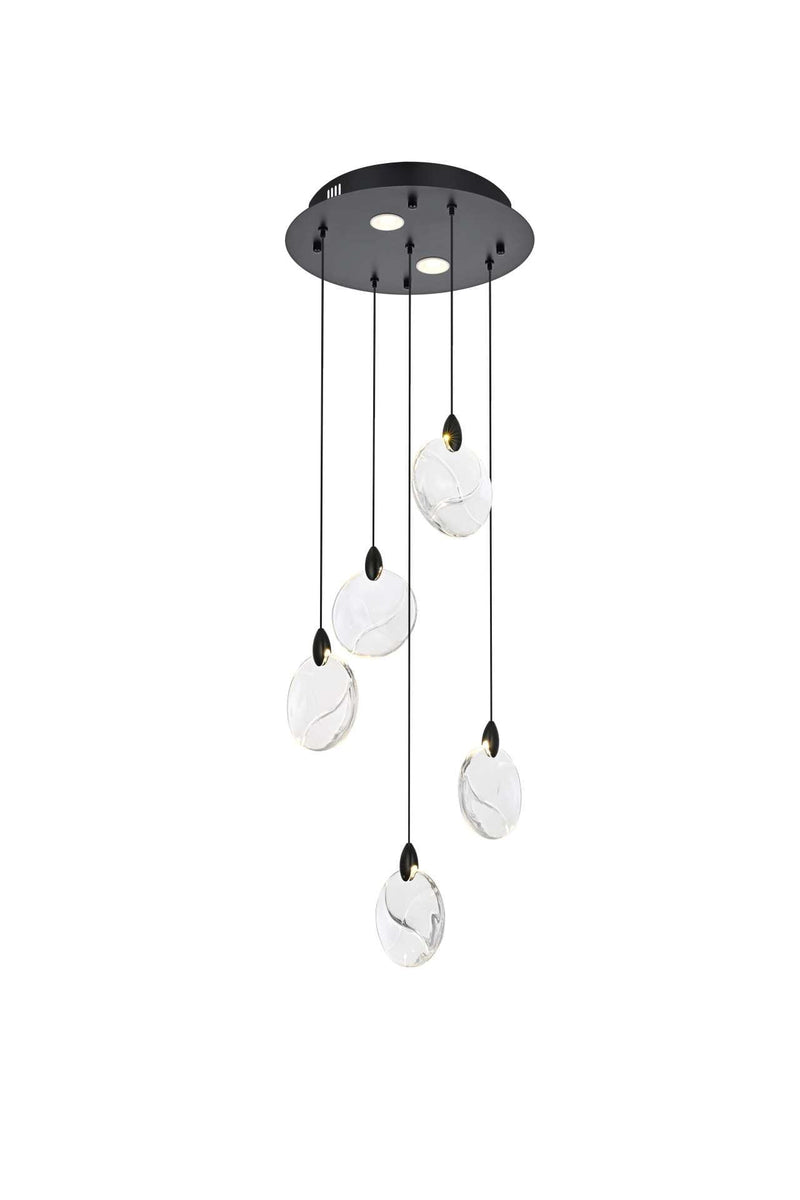 Avery 16" Round Crystal Pendant in Black And Clear