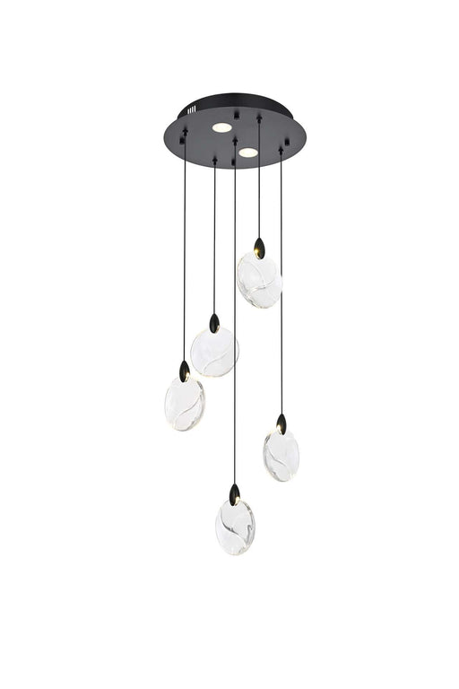 Avery 16" Round Crystal Pendant in Black And Clear