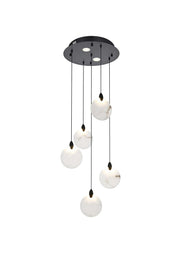 Avery 16" Round Alabaster Pendant in Black And Frosted White