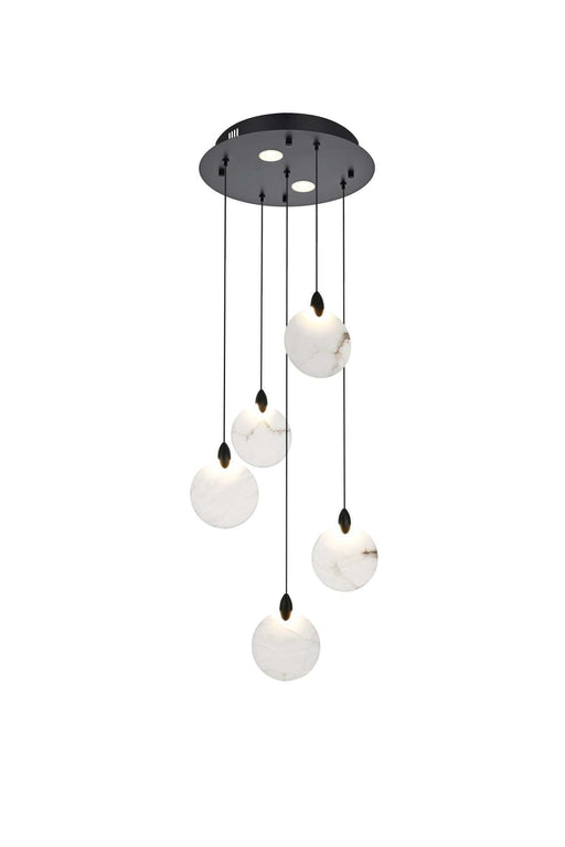 Avery 16" Round Alabaster Pendant in Black And Frosted White
